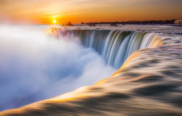 Картинка зима, солнце, река, утро, Ниагара, Канада, Ниагарский водопад, Canada, Niagara Falls