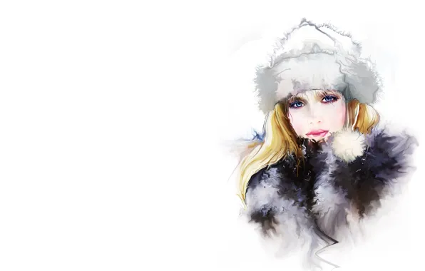 Картинка зима, девушка, шапка, арт
