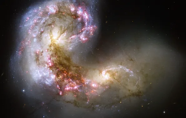 Картинка звезды, Ворон, столкновение, созвездие, галактики, NGC 4038, NGC 4039, Антенн