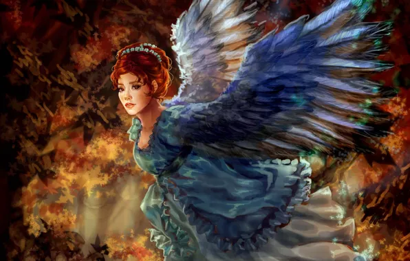Картинка девушка, крылья, ангел, арт, живопись