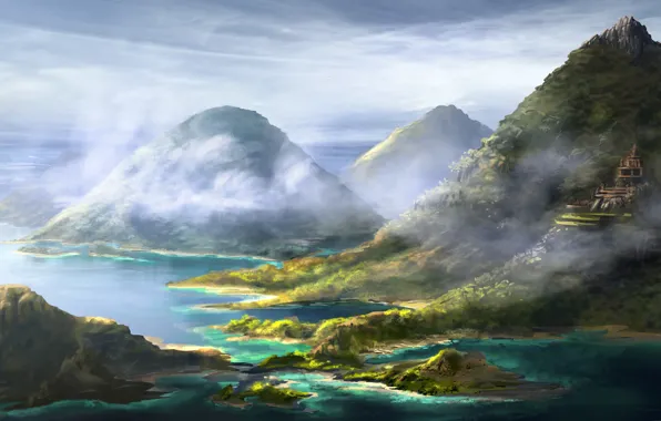 Картинка небо, облака, горы, природа, туман, красота, арт