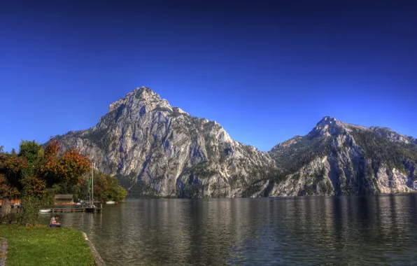 Картинка небо, пейзаж, горы, природа, озеро, фото, Австрия, Traunkirchen