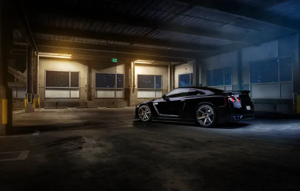 Картинка Nissan, GT-R, black, parking, garage, r35