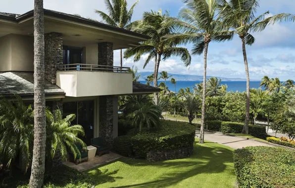 Картинка pacific ocean, garden, home, luxury, hawaii, palm, maui