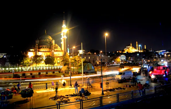 Картинка ночь, Стамбул, Турция, night, Istanbul, Blue Mosque, голубая мечеть