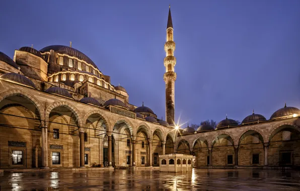 Картинка небо, ночь, city, город, освещение, архитектура, синее, Стамбул, Турция, Istanbul, Turkey, Suleymaniye Mosque, мечеть Сулеймание