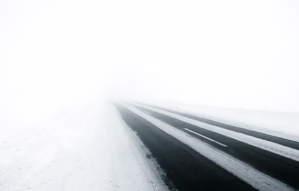 Картинка холод, дорога, белый, асфальт, снег, туман, путь, Бездна