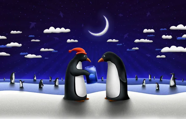 Картинка подарок, новый год, медуза, Пингвины