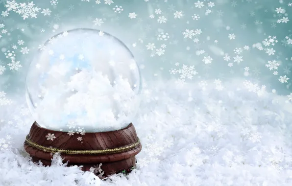 Картинка зима, стекло, снежинки, фон, шар