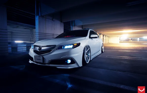 Картинка Car, Front, White, Tuning, Acura, Vossen, Wheels, TLX, Nigth