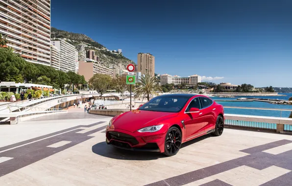 Картинка пляж, курорт, Tesla, Монако, Model S, 2015, Elizabeta