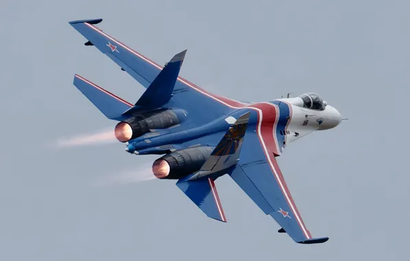 Картинка небо, полет, истребитель, Су-27