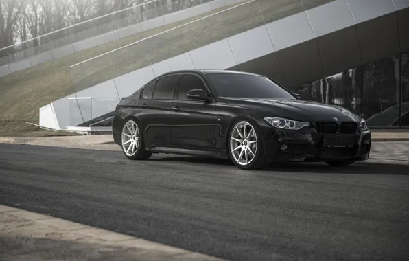 Картинка BMW, black, tuning, 335i, F30, stance