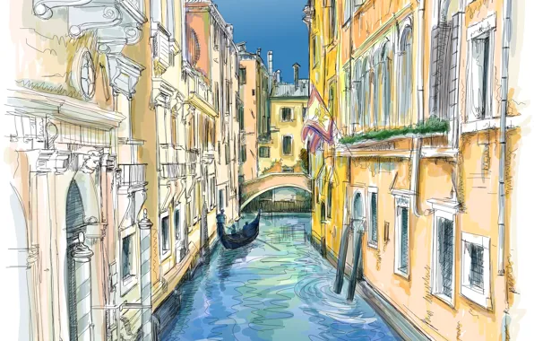 Картинка люди, окна, дома, Венеция, канал, гондола