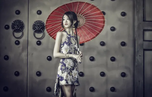 Картинка девушка, зонт, азиатка