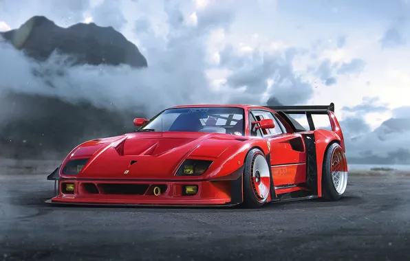 Картинка Concept, Ferrari, Red, F40, Car, by Khyzyl Saleem