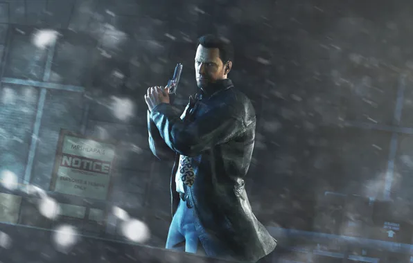 Картинка зима, снег, пистолет, detective, Rockstar, Max Payne 3