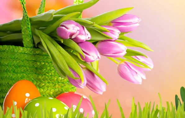 Картинка цветы, яйца, весна, пасха, тюльпаны
