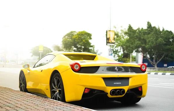 Картинка желтый, улица, Ferrari, феррари, 458, italia, yellow, италия, street