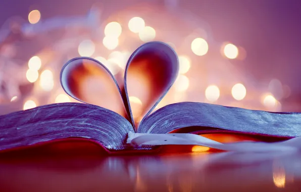 Картинка сердце, книга, сердечко, страницы, боке, закладка