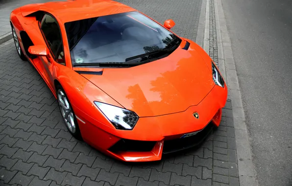 Картинка оранжевый, Lamborghini, суперкар, supercar, orange, aventador, lp700-4, ламборгини, авентадор