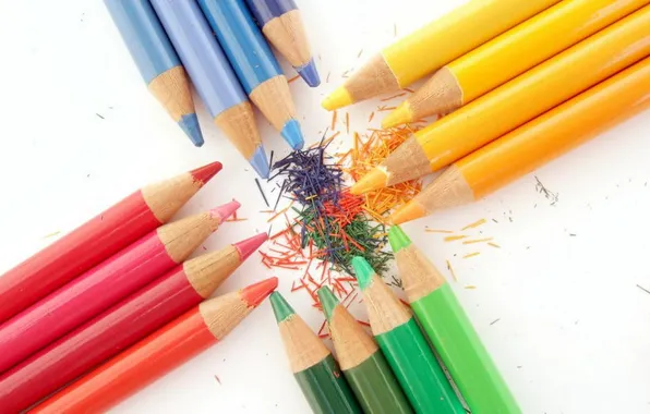 Картинка цвета, карандаши, яркие цвета, опилки