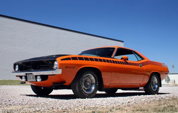 Картинка небо, оранжевый, мускул кар, классика, 1970, Plymouth, передок, Muscle car, плимут, Cuda, аар, куда, AAR