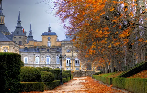 Картинка осень, листопад, Испания, королевский дворец, Ла Гранха де Сан