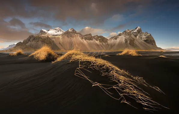 Картинка пляж, горы, гора, Исландия, Стокнес