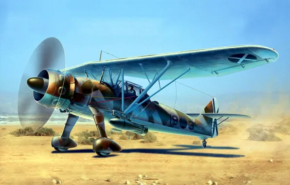Картинка war, art, airplane, painting, aviation, HS 126A-1