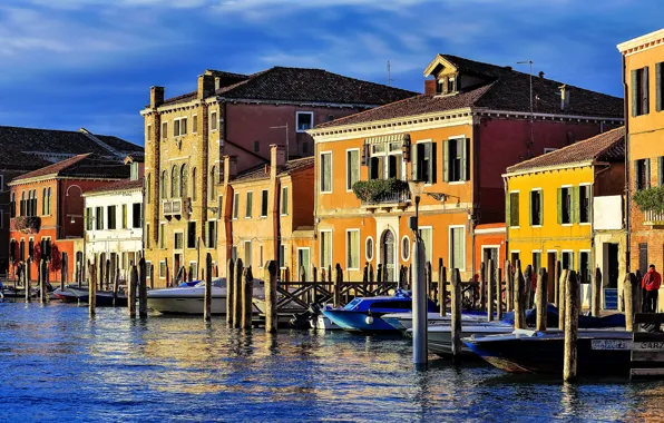 Картинка небо, дома, Италия, Венеция, канал, остров Мурано