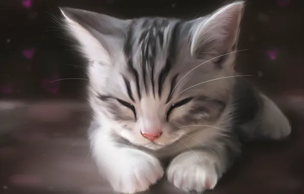 Картинка кошка, кот, морда, котенок, рисунок, арт, спит