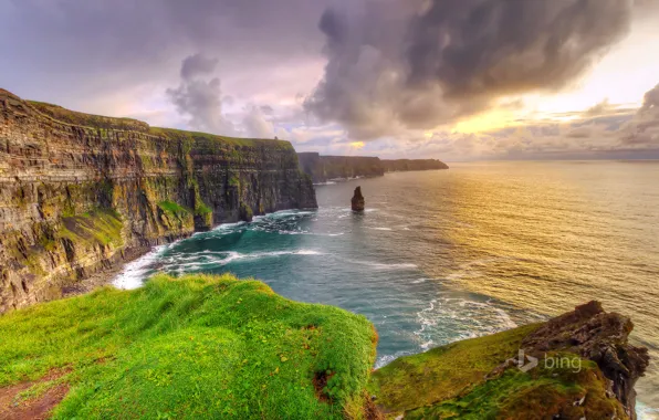 Картинка море, закат, скалы, Ирландия, графство Клэр, Мохер