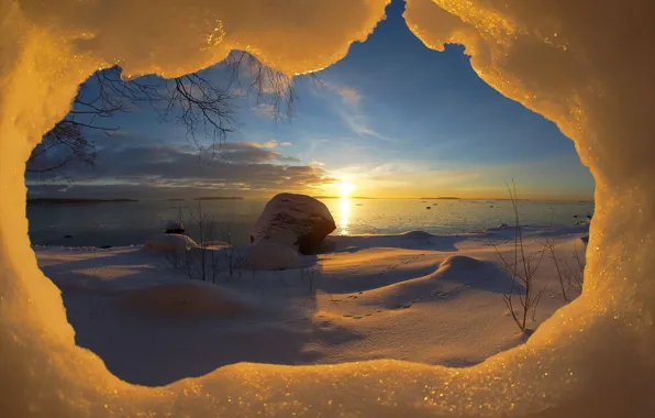 Картинка снег, пейзаж, природа, утро