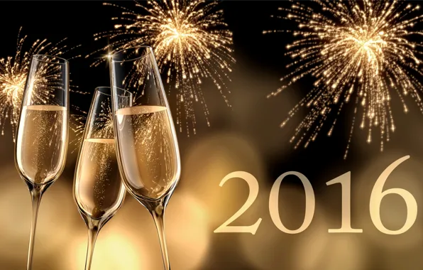 Картинка салют, Новый Год, бокалы, golden, шампанское, New Year, Happy, champagne, 2016