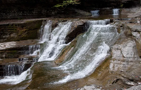 Картинка скалы, водопад, Поток, Нью-Йорк, USA, США, nature, New York, waterfalls, Flow