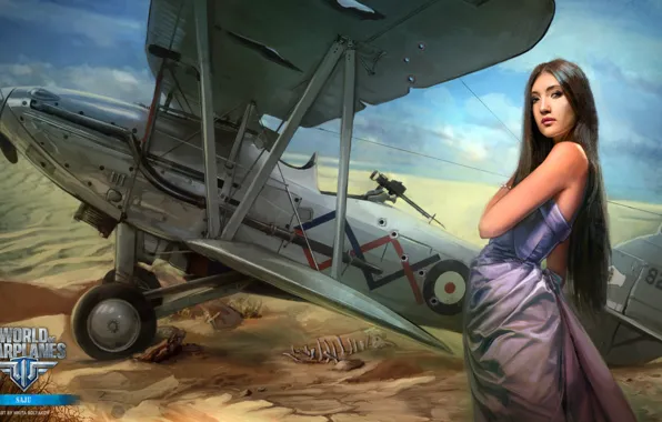 Картинка девушка, самолет, пустыня, girl, aviation, авиа, MMO, Wargaming.net, World of Warplanes, WoWp, BigWorld, аркада, arcade …