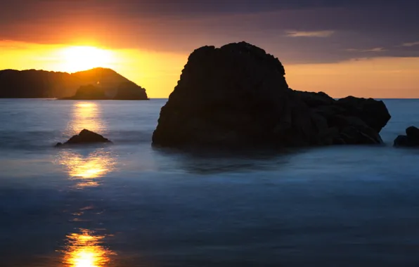 Картинка пляж, скалы, рассвет, Costa Rica, Manuel Antonio
