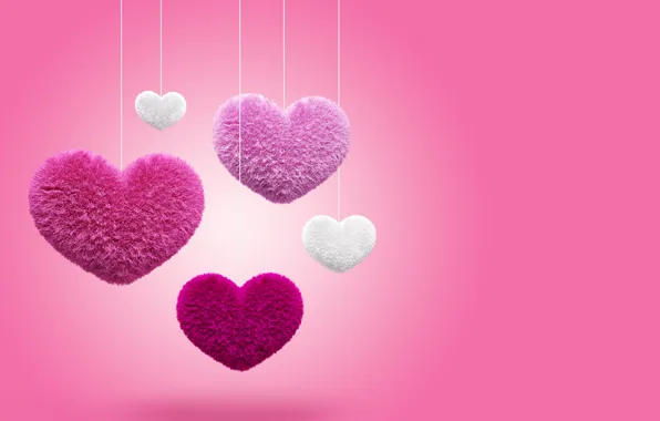Картинка сердечки, love, пушистые, pink, hearts, fluffy