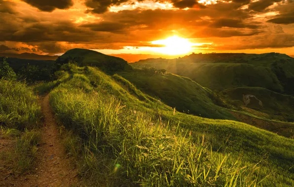 Картинка Закат, Природа, Облака, Трава, Тропа, Пейзаж, Arakan North Cotabato Philippines