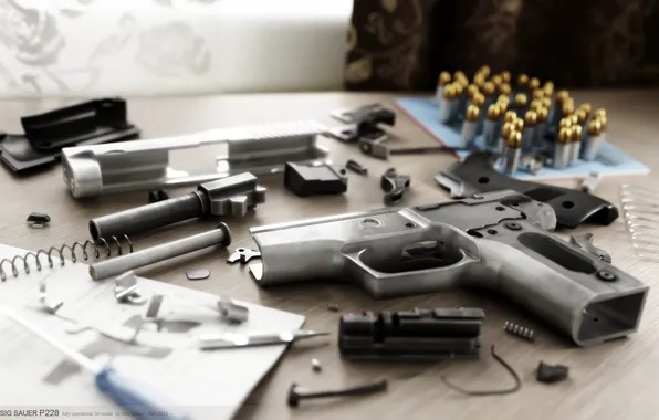 Картинка рендеринг, пистолет, оружие, детали, Alex Iartsev, SIG SAUER P228