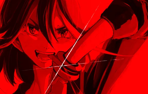Картинка красный, улыбка, чёрный, аниме, red, мечь, black, персонаж, kill la kill, Matoi Ryuuko, рюко, убить …