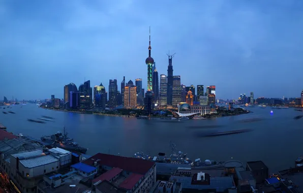 Картинка Китай, Азия, Shanghai, Шанхай, мегаполис, огни большого города