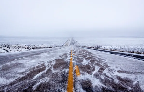 Картинка зима, дорога, снег, метель