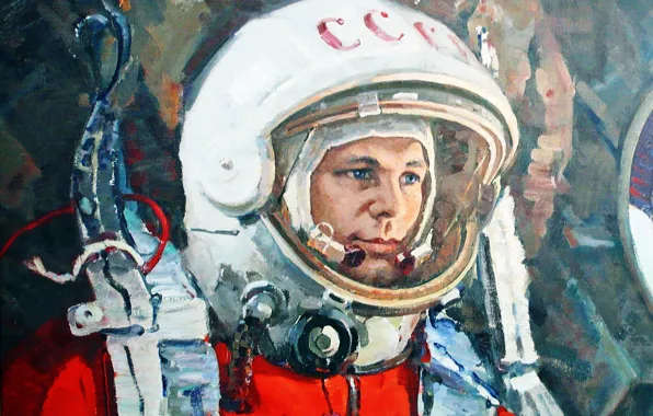 Картинка космонавт, скафандр, герой, СССР, легенда, лётчик, Юрий Гагарин