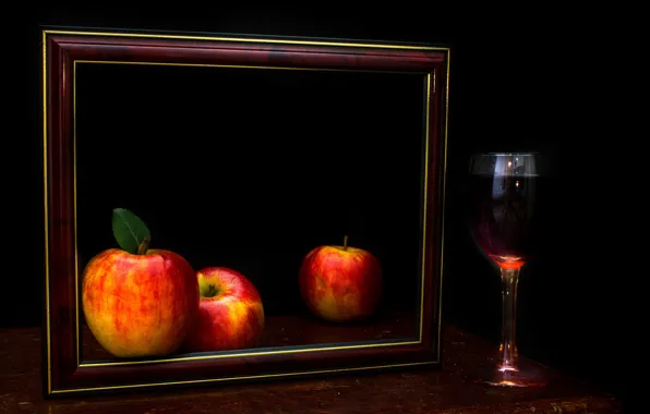 Картинка вино, яблоки, бокал, картина, The frame