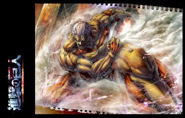 Картинка удар, разрушение, кулак, мускулы, титан, shingeki no kyojin, вторжение гигантов