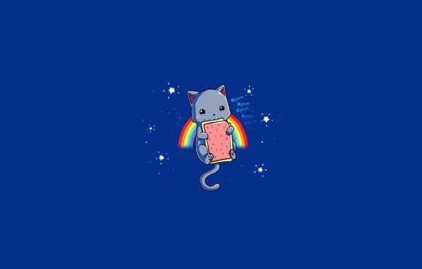 Картинка кот, звезды, надпись, радуга, ест, nyan cat