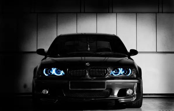 Картинка свет, синий, чёрный, фары, BMW