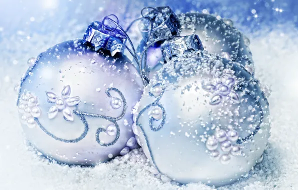 Картинка зима, шарики, снег, игрушки, Новый Год, Рождество, белые, Christmas, праздники, New Year